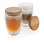 Набор стаканов из боросиликатного стекла с двойными стенками и бамбуковой крышкой, 350 мл-