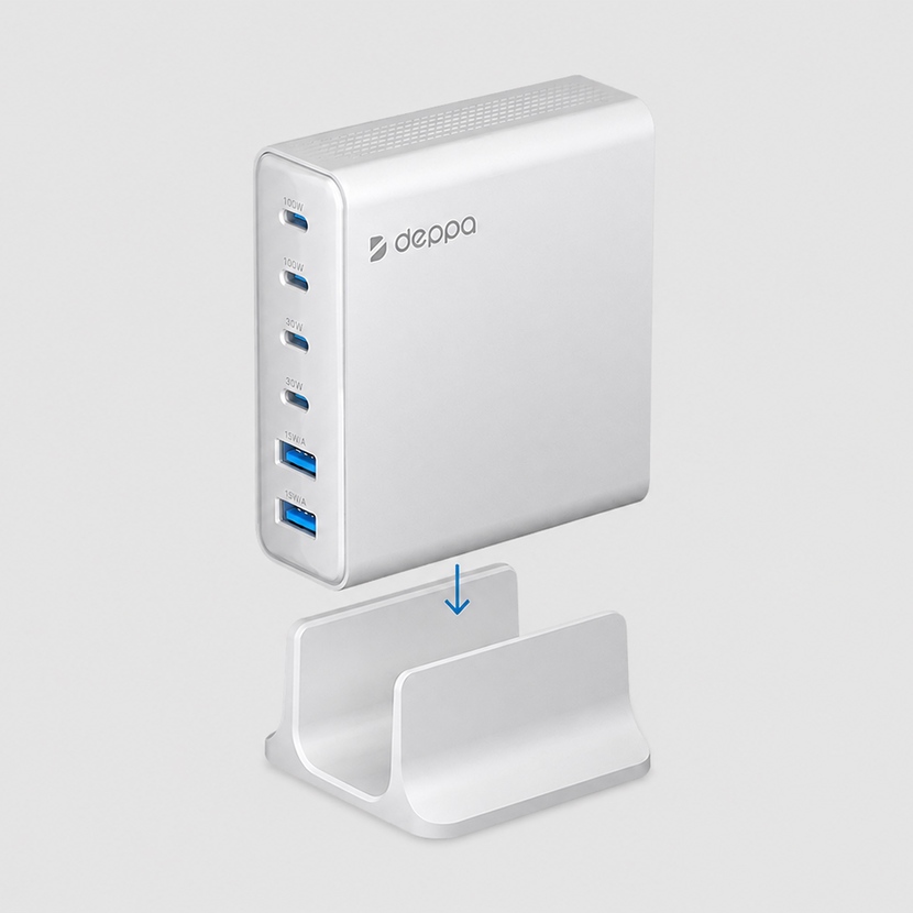 Зарядная станция 4xUSB Type-C, 2xUSB, PD, QC, 160Вт, белый, Deppa